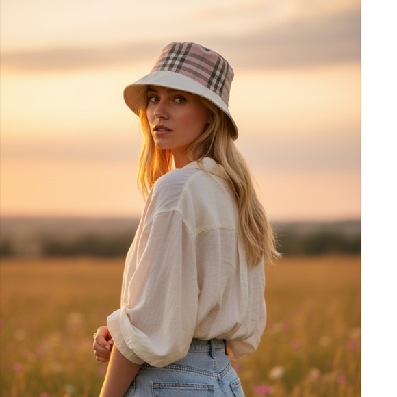 Burberry Accessories - Burberry Pink Plaid Bucket Hat